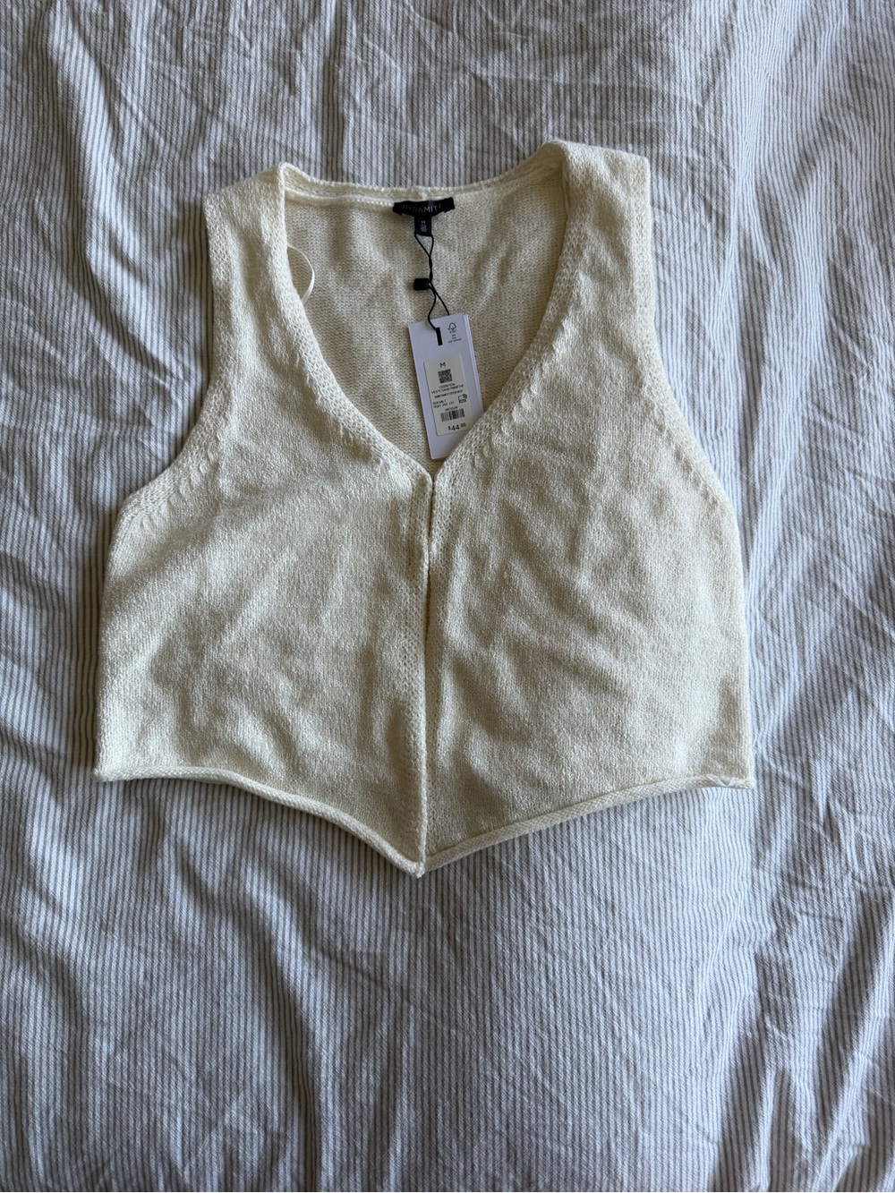 Dynamite Cream Textured V-Neck Cropped Tank